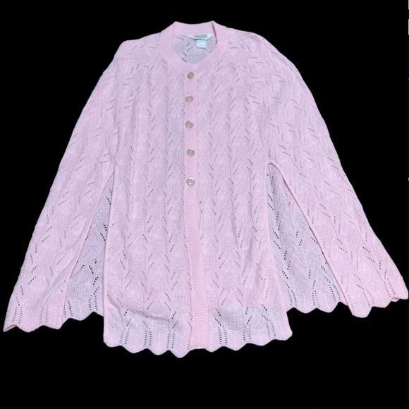 Vtg Womens Cardigan Sweater Medium Cape Shawl Open Weave Design Button USA Lot - Picture 4 of 16